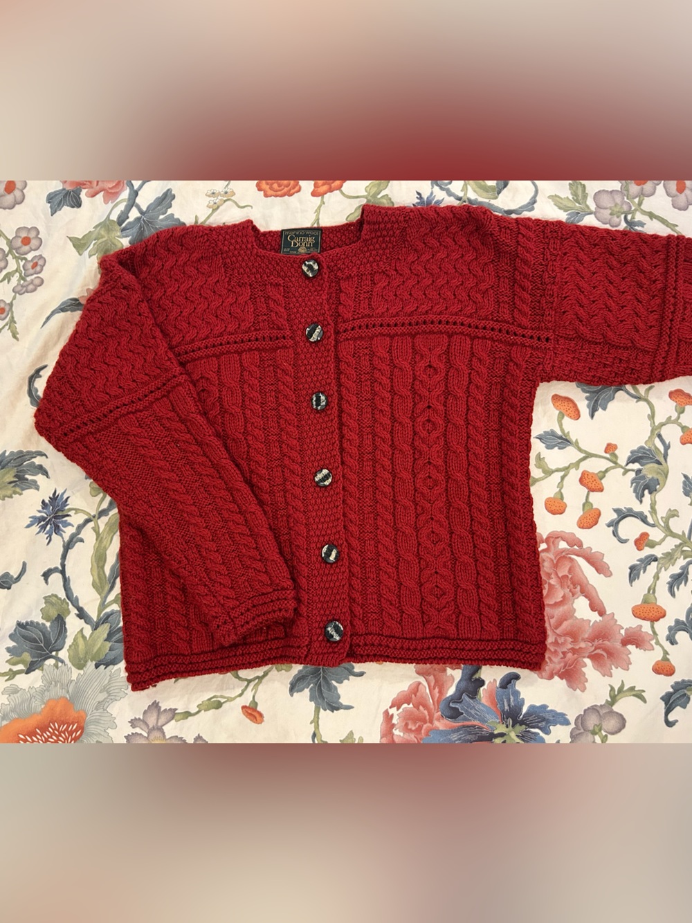 Carraig Donn Oversized Chunky Wool Cardigan Sweater, Cranberry Red!